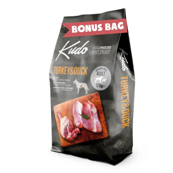 Kudo Low Grain Adult Medium/Maxi Tacchino e Anatra  12+2 kg bauzaarit.myshopify.com