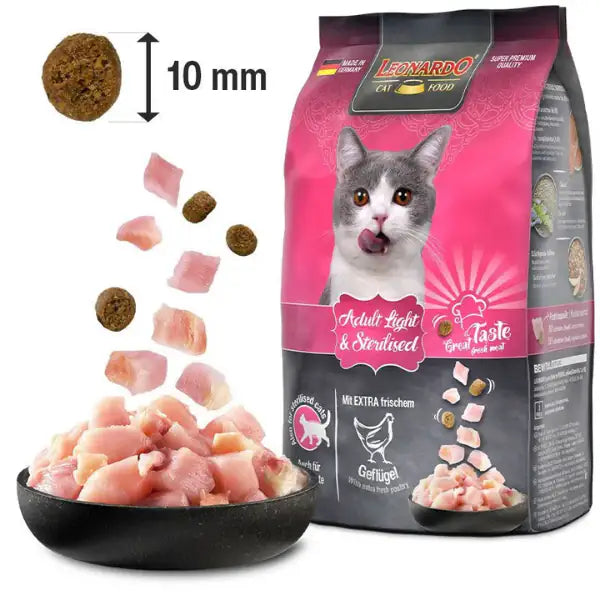 Leonardo Cat food Adult Light & Sterilised ricco di Pollame   bauzaarit.myshopify.com