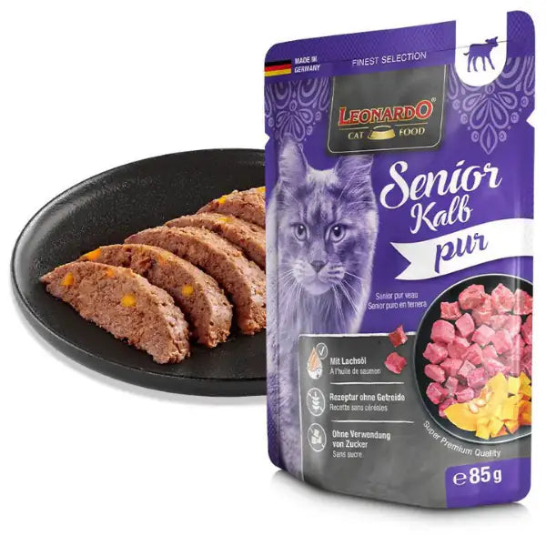 Leonardo Cat food Senior Finest Selection Puro Grain Free monoproteico 85 gr  Vitello bauzaarit.myshopify.com