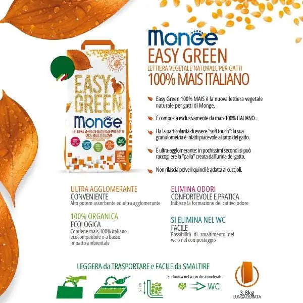 Lettiera vegetale Monge Easy Green 100% Mais Italiano   bauzaarit.myshopify.com