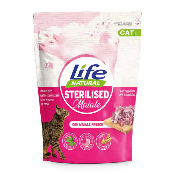 LifeCat Natural Adult Sterilised Low Grain Maiale fresco   bauzaarit.myshopify.com