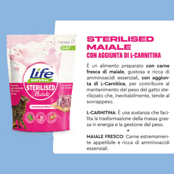 LifeCat Natural Adult Sterilised Low Grain Maiale fresco   bauzaarit.myshopify.com