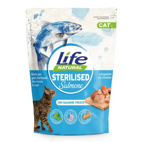 LifeCat Natural Adult Sterilised Low Grain Salmone fresco  800 gr bauzaarit.myshopify.com