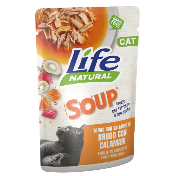 Life Cat Natural Soup Bustine in brodo Grain Free 60 gr  Tonno e salmone con calamari bauzaarit.myshopify.com
