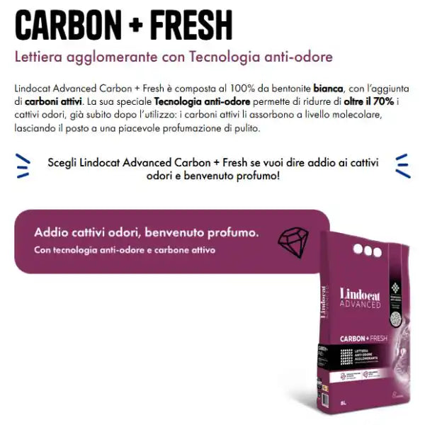 Lindocat Advanced Carbon+Fresh lettiera agglomerante anti odore in bentonite bianca   bauzaarit.myshopify.com