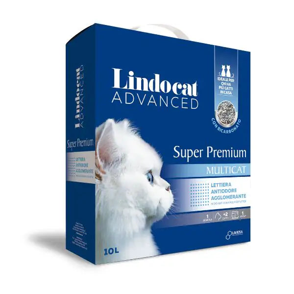 Lindocat Advanced Multi-Cat Super Premium lettiera agglomerante in bentonite bianca con bicarbonato   bauzaarit.myshopify.com