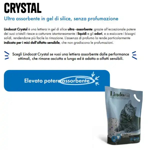 Lindocat Crystal lettiera ultra assorbente in gel di silice profumata   bauzaarit.myshopify.com