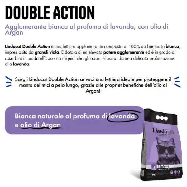 Lindocat Double Action lettiera agglomerante in bentonite bianca profumata   bauzaarit.myshopify.com