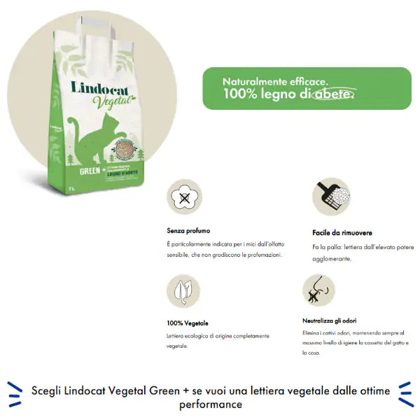 Lindocat Green Plus lettiera vegetale agglomerante a base di legno d’abete senza profumazione   bauzaarit.myshopify.com
