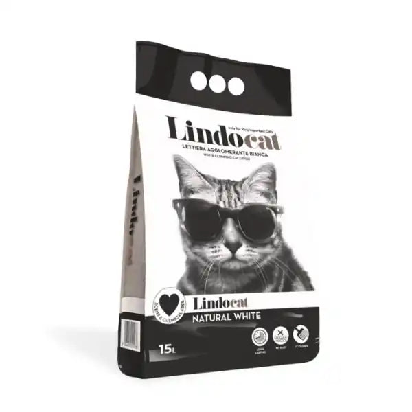 Lindocat Natural White lettiera agglomerante in bentonite bianca senza profumazione  15 lt (14 kg) bauzaarit.myshopify.com