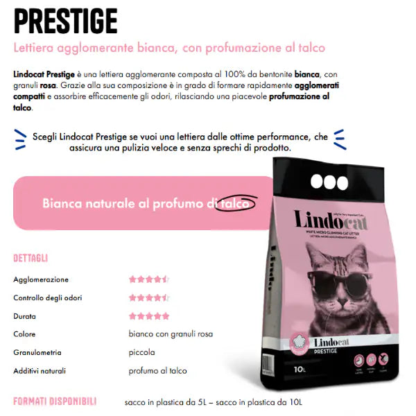 Lindocat Prestige lettiera agglomerante in bentonite bianca profumata   bauzaarit.myshopify.com