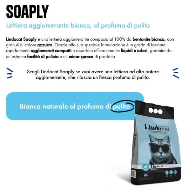 Lindocat Soaply lettiera agglomerante in bentonite bianca profumata   bauzaarit.myshopify.com