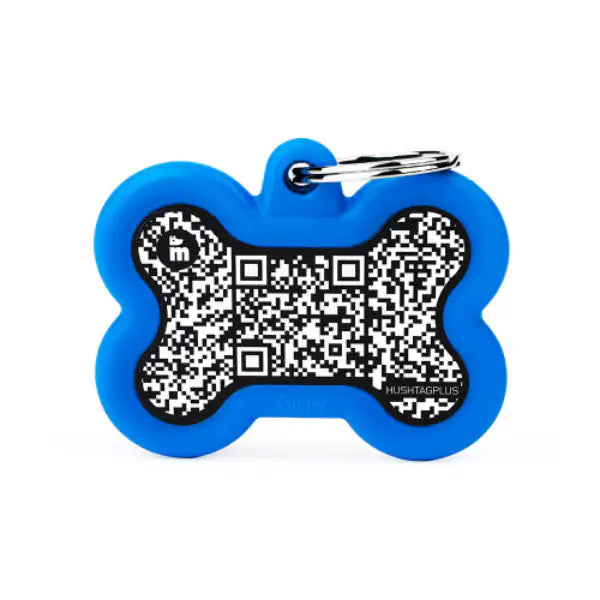 Medaglietta identificativa con Hushtag Plus QR Code Osso My Family  Blu bauzaarit.myshopify.com