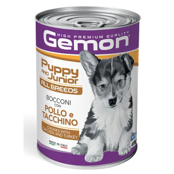 Monge Gemon Dog Puppy e Junior All Breeds Bocconi 415 gr  Pollo e tacchino bauzaarit.myshopify.com