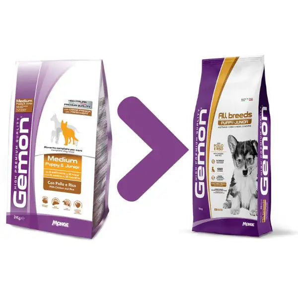 Monge Gemon Puppy & Junior All Breeds con Pollo e Riso   bauzaarit.myshopify.com