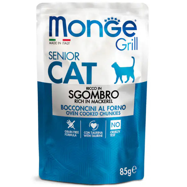 Monge Grill Grain Free Senior Cat bocconcini 85 gr  Sgombro bauzaarit.myshopify.com