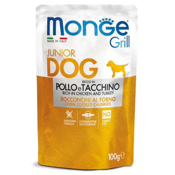 Monge Grill Junior Grain Free bocconcini 100 gr  Pollo e tacchino bauzaarit.myshopify.com