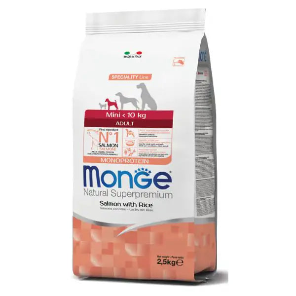 Monge Natural Superpremium All Breeds Adult Mini Monoprotein Salmone con Riso   bauzaarit.myshopify.com