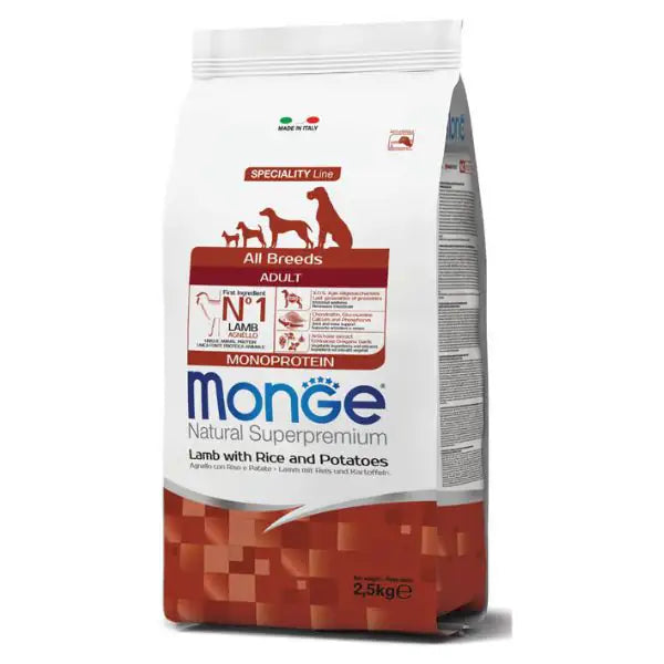 Monge Natural Superpremium All Breeds Adult Monoprotein Agnello con Riso e Patate   bauzaarit.myshopify.com