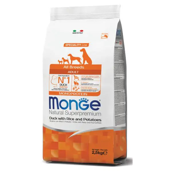 Monge Natural Superpremium All Breeds Adult Monoprotein Anatra con Riso e Patate   bauzaarit.myshopify.com