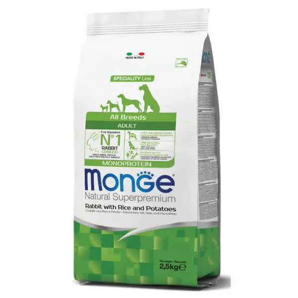 Monge Natural Superpremium All Breeds Adult Monoprotein Coniglio con Riso e Patate   bauzaarit.myshopify.com