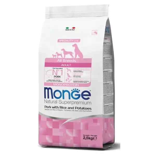 Monge Natural Superpremium All Breeds Adult Monoprotein Maiale con Riso e Patate   bauzaarit.myshopify.com