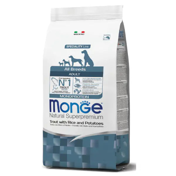 Monge Natural Superpremium All Breeds Adult Monoprotein Trota con riso e patate  12 kg bauzaarit.myshopify.com