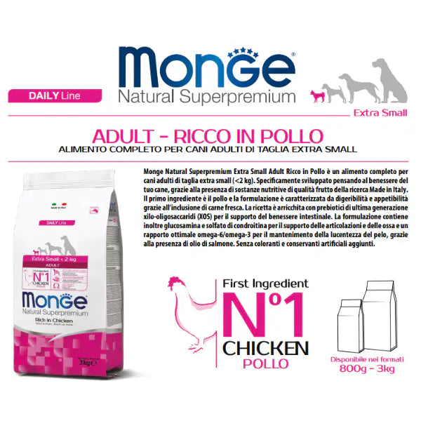 Monge Natural Superpremium Extra Small Adult Ricco di Pollo   Bauzaar.it