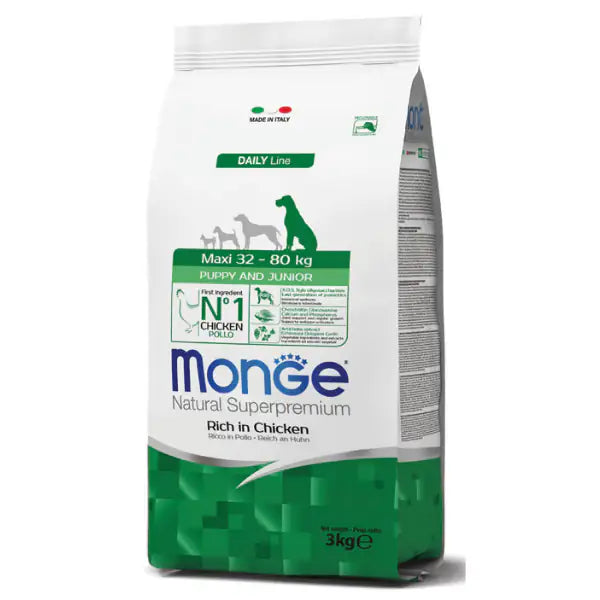 Monge Natural Superpremium Maxi Puppy & Junior Ricco di Pollo   bauzaarit.myshopify.com