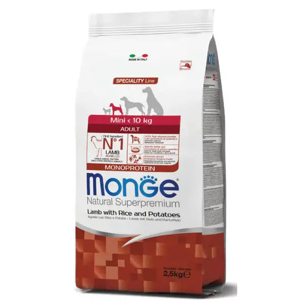 Monge Natural Superpremium Mini Adult Monoprotein Agnello con Riso e Patate   bauzaarit.myshopify.com
