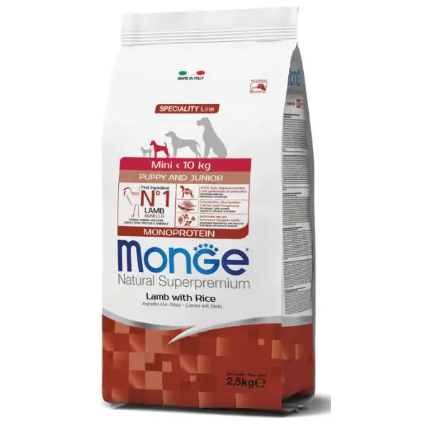 Monge Natural Superpremium Mini Puppy & Junior Monoprotein Agnello con Riso   bauzaarit.myshopify.com