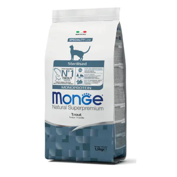 Monge Natural Superpremium Sterilised Monoprotein con Trota  1,5 kg bauzaarit.myshopify.com