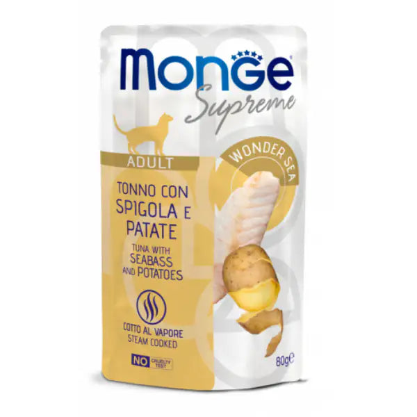 Monge Supreme Cat Adult in salsa bustina da 80 gr  Tonno con spigola e patate bauzaarit.myshopify.com