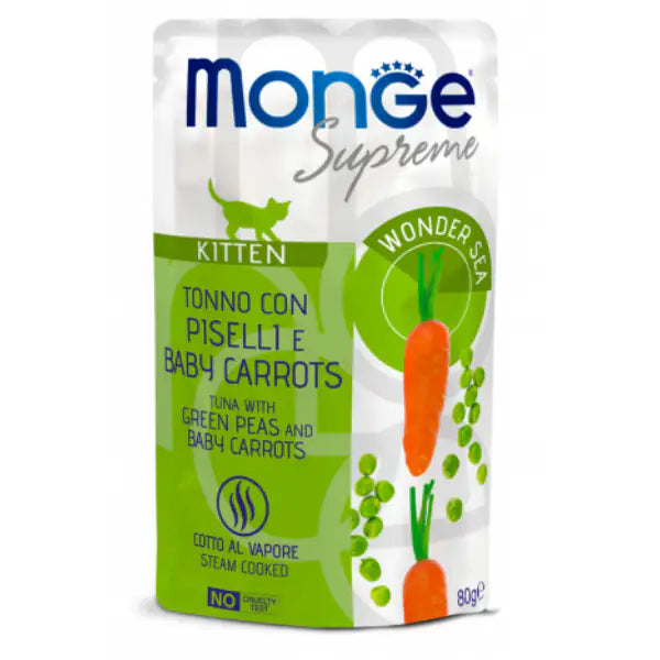 Monge Supreme Kitten in salsa bustina da 80 gr  Tonno con piselli e carote bauzaarit.myshopify.com