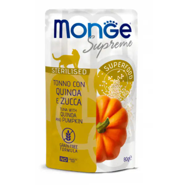 Monge Supreme Sterilised in salsa bustina da 80 gr  Tonno con quinoa e zucca bauzaarit.myshopify.com