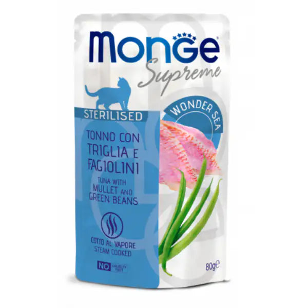 Monge Supreme Sterilised in salsa bustina da 80 gr  Tonno con triglia e fagiolini bauzaarit.myshopify.com