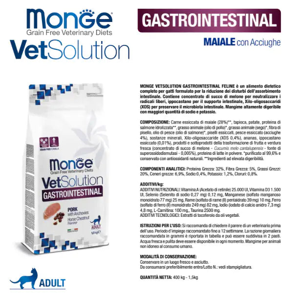 Monge VetSolution Feline Gastrointestinal Grain Free Adult Maiale   bauzaarit.myshopify.com