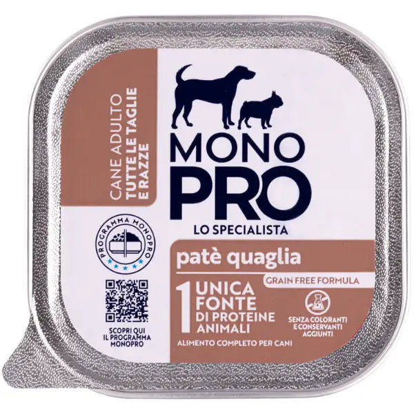 Monopro lo specialista Adult All Breeds Patè Grain Free 150 gr  Quaglia bauzaarit.myshopify.com