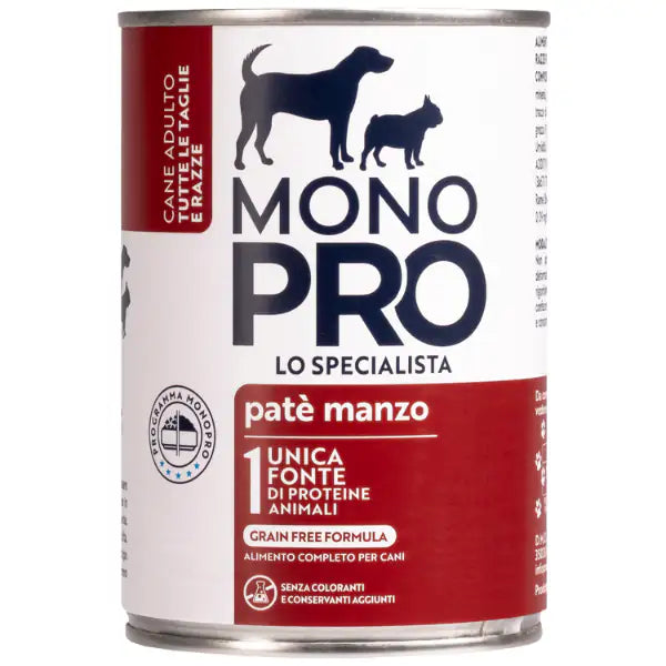 Monopro lo specialista Adult All Breeds Patè Grain Free 400 gr  Manzo bauzaarit.myshopify.com