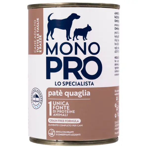 Monopro lo specialista Adult All Breeds Patè Grain Free 400 gr  Quaglia bauzaarit.myshopify.com