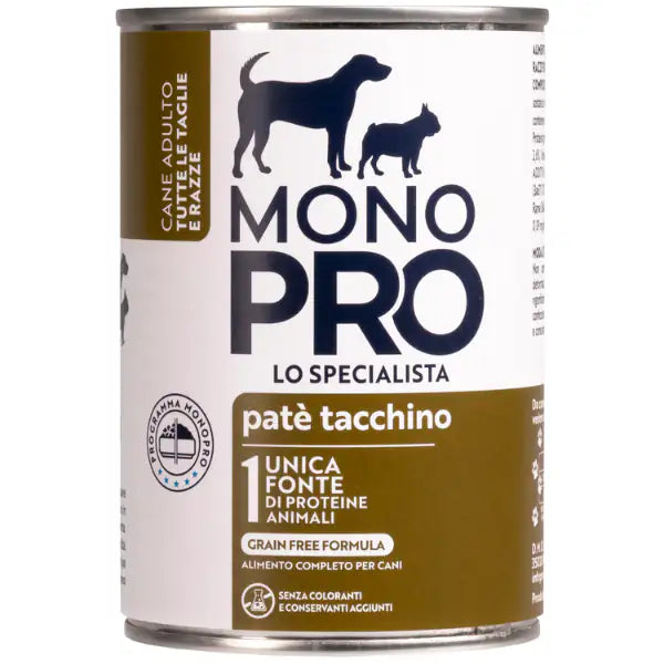 Monopro lo specialista Adult All Breeds Patè Grain Free 400 gr  Tacchino bauzaarit.myshopify.com