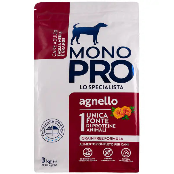 Monopro lo specialista Adult Medium/Large Grain Free Agnello  3 kg bauzaarit.myshopify.com