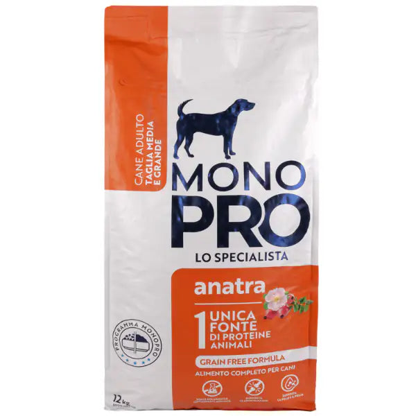 Monopro lo specialista Adult Medium/Large Grain Free Anatra  12 kg bauzaarit.myshopify.com
