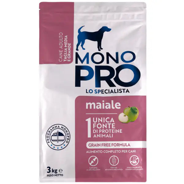 Monopro lo specialista Adult Medium/Large Grain Free Maiale  3 kg bauzaarit.myshopify.com