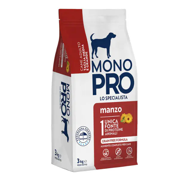 Monopro lo specialista Adult Medium/Large Grain Free Manzo  3 kg bauzaarit.myshopify.com