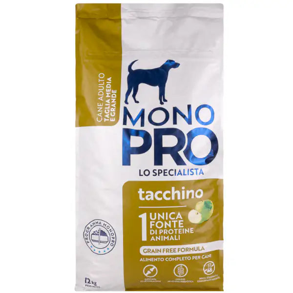 Monopro lo specialista Adult Medium/Large Grain Free Tacchino  12 kg bauzaarit.myshopify.com