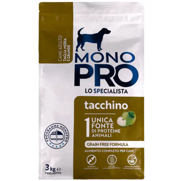 Monopro lo specialista Adult Medium/Large Grain Free Tacchino  3 kg bauzaarit.myshopify.com