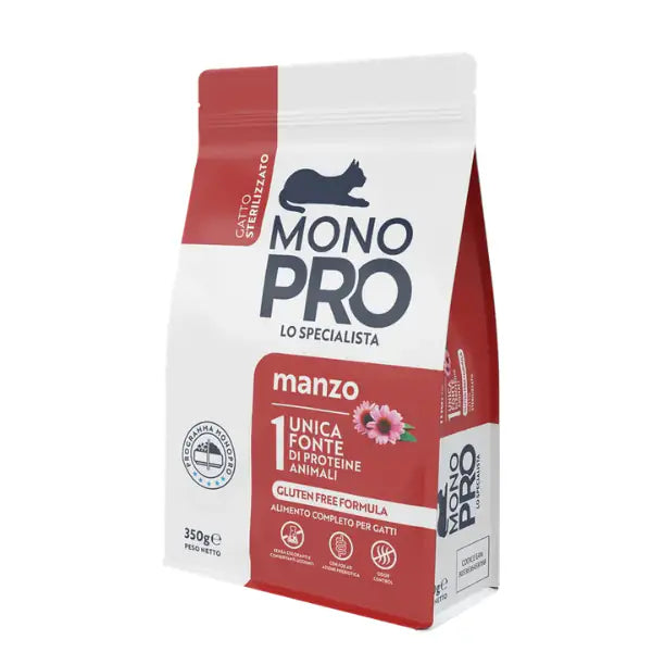 Monopro lo specialista Cat Adult Sterilised Grain Free Anti Hairball Manzo  350 gr Bauzaar.it