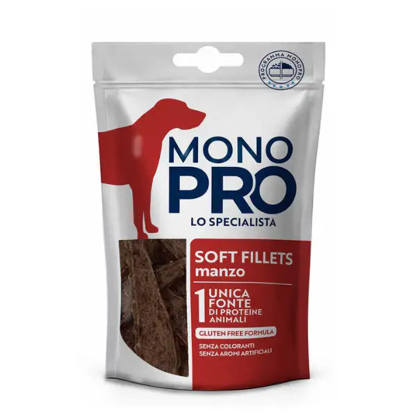 Monopro lo specialista Dog Adult Snack soft fillets 80 gr  Manzo Bauzaar.it
