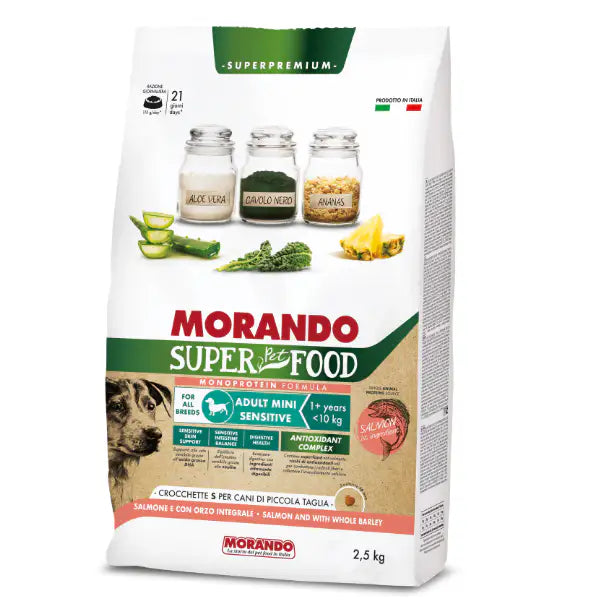 Morando SuperPetFood Dog Adult Mini Sensitive Monoprotein formula Salmone e orzo   Bauzaar.it